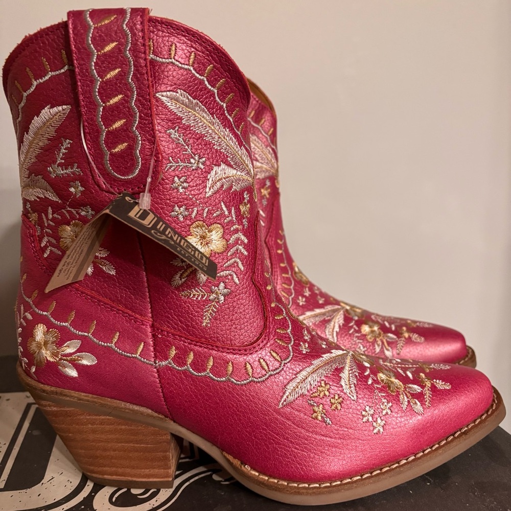 DINGO Primrose Metallic Fuchsia Pink Floral Embroidered Ankle Western Boots 7.5 - Picture 3 of 7